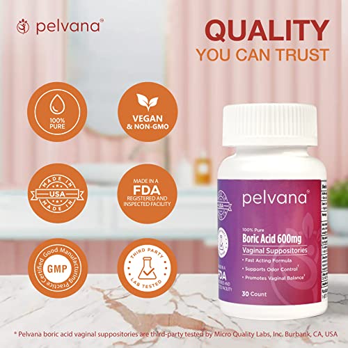 Pelvana Boric Acid Suppositories for Women 30 - for Vaginal pH Balance, Odor Control, Itching, & Discharge Pelvana buy supplements canada