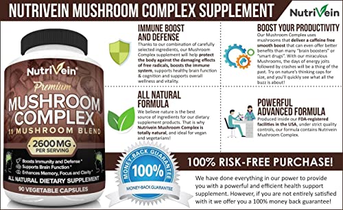 Nutrivein Mushroom Supplement - 2600mg - 90 Capsules - 11 Organic Mushrooms Nutrivein buy supplements canada