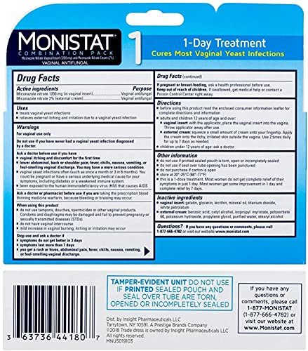 Monistat 1-Day | Day or Night Combination | Yeast Infection Treatment, Prefilled, 1 Pack Monistat buy supplements canada