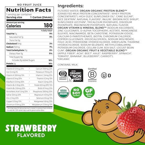 Orgain Organic Kids Nutritional Protein Shake, Strawberry - Kids Snacks with 8g Dairy Orgain buy supplements canada