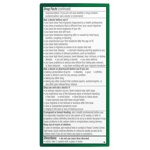 Excedrin Migraine Relief Caplets for Migraine Symptoms, Acetaminophen 250mg, Aspirin 250mg, Caffeine 65mg, Pain Reliever, 100 Count GlaxoSmithKline buy supplements canada