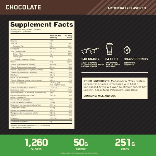 Optimum Nutrition Serious Mass, Weight Gainer Protein Powder, Chocolate, 6 Pound Optimum Nutrition buy supplements canada
