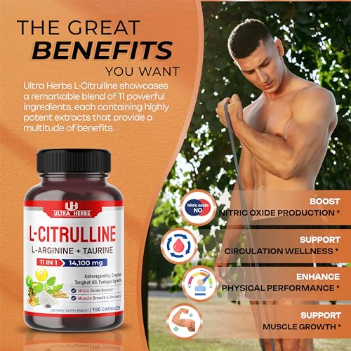 L-Citrulline 14,100 mg 11 in 1 with L-Arginine + Taurine, Ashwagandha, Creatine, Tongkat Ali ULTRA HERBS buy supplements canada
