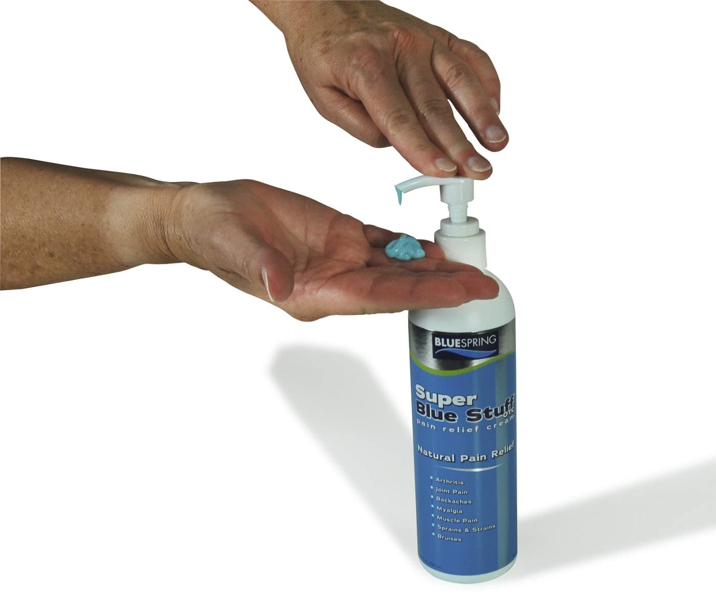 Super Blue Stuff OTC 12-oz. Pump Bottle - Natural, Made in USA, Paraben-free, Works in As Little As 5 Minutes for Joint/Muscle Pain, Backaches, Sprains/Strains, Bruises & Arthritis by Blue Spring Blue Spring buy supplements canada