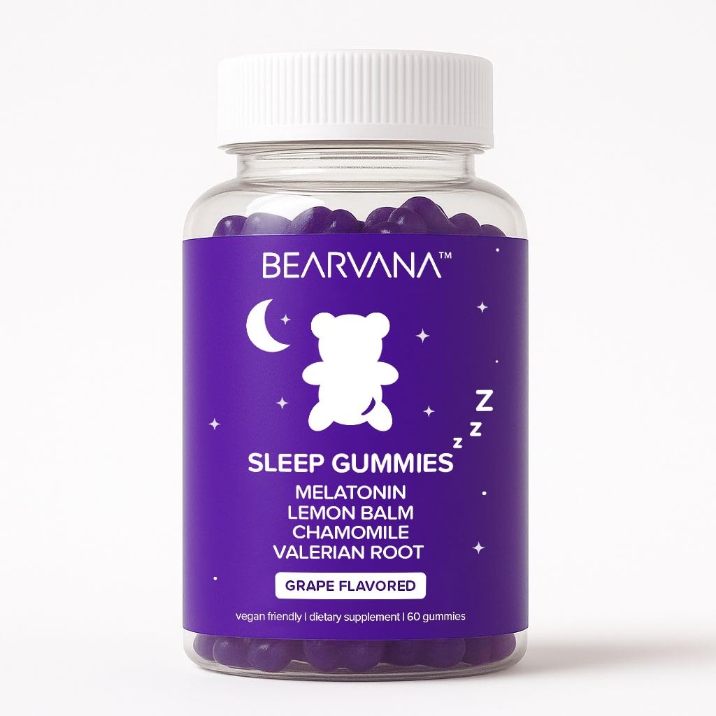 BEARVANA Sleep Gummies with Melatonin | Grape Flavored Vegan Sleep Supplement with Lemon Balm, Chamomile & Valerian Root | Night time Relaxation & Rest Support | 60 Gummies BEARVANA buy supplements canada