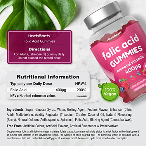 Folic Acid Gummies 400 mcg | 90 Count | Natural Berry Flavour | High Strength Prenatal Horbäach buy supplements canada