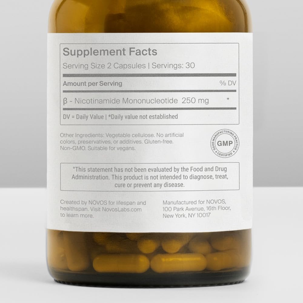 Novos Boost NMN - Contains 250 mg of High-Purity NMN, 60 Capsules, Supports Cellular Repair and DNA Protection, Boosts NAD+ Novos buy supplements canada