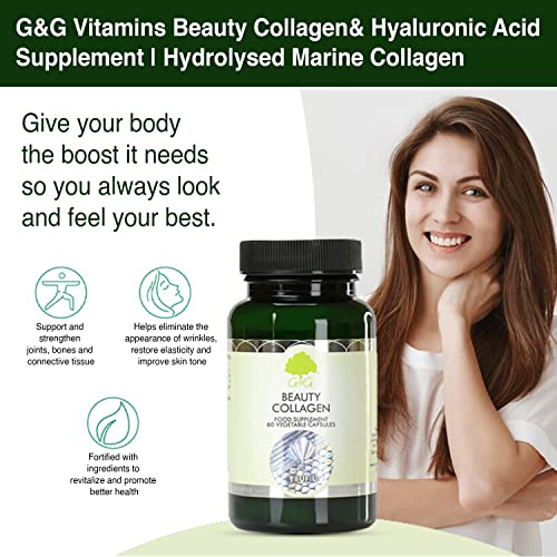 Beauty Collagen | Collagen & Hyaluronic Acid Supplement | 60 Capsules | Hydrolysed Marine Collagen G&G Vitamins buy supplements canada