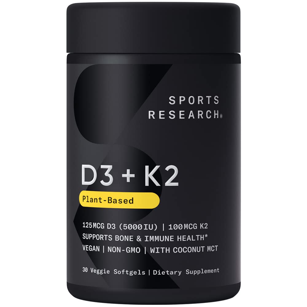 Sports Research Vegan Vitamin D3 + K2 Supplement with Organic Coconut Oil - 5000iu Sports Research buy supplements canada
