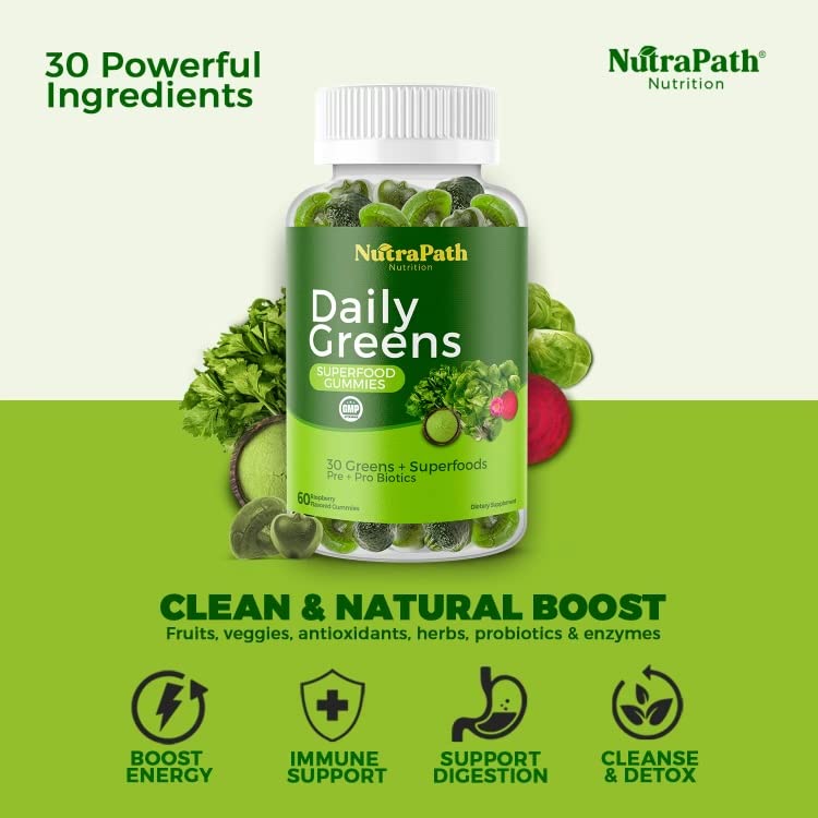 Superfood Daily Greens Gummies - Fruits, Veggies, and Super Foods for Immunity, Energy - 60 Gummies NutraPath buy supplements canada