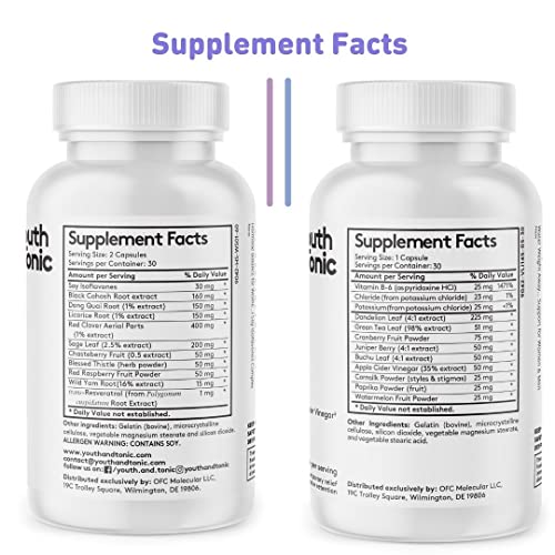 Youth & Tonic PMS & Menopause Bloating Relief Duo – Support for Puffiness, Hormonal Balance & Fluid Retention – Her Hormone Balance + Water Weight Away Natural Herbs for Women, 90 Capsules Youth & Tonic buy supplements canada