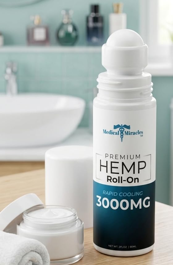 Medical Miracles New Hemp Oil Roll On - Ideal for Muscles, Hips, Joints, Neck, Back, Elbows, Fingers, Hands, and Knees (3000mg Roll-On) Medical Miracles buy supplements canada