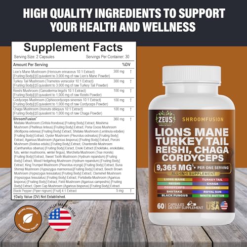 Zeus Naturals Lions Mane Capsules, Mushroom Supplement with Turkey Tail, Cordyceps Zeus Naturals buy supplements canada