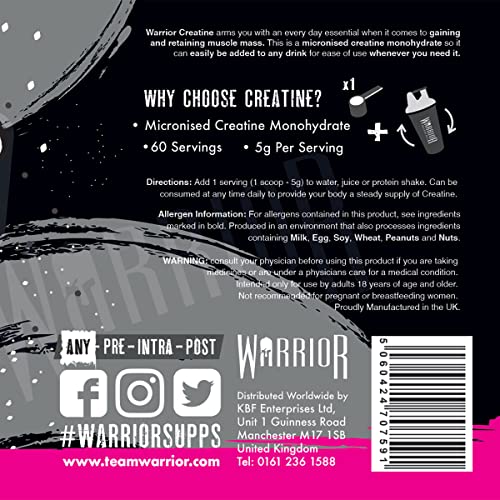 Warrior Creatine Monohydrate Powder – 300g – Micronised for Easy Mixing and Consumpti Warrior buy supplements canada
