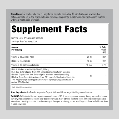 Fitness Labs Nitric Oxide Beet Root Capsules | with Nitrates | 120 Count | Nitric Oxide Fitness Labs buy supplements canada