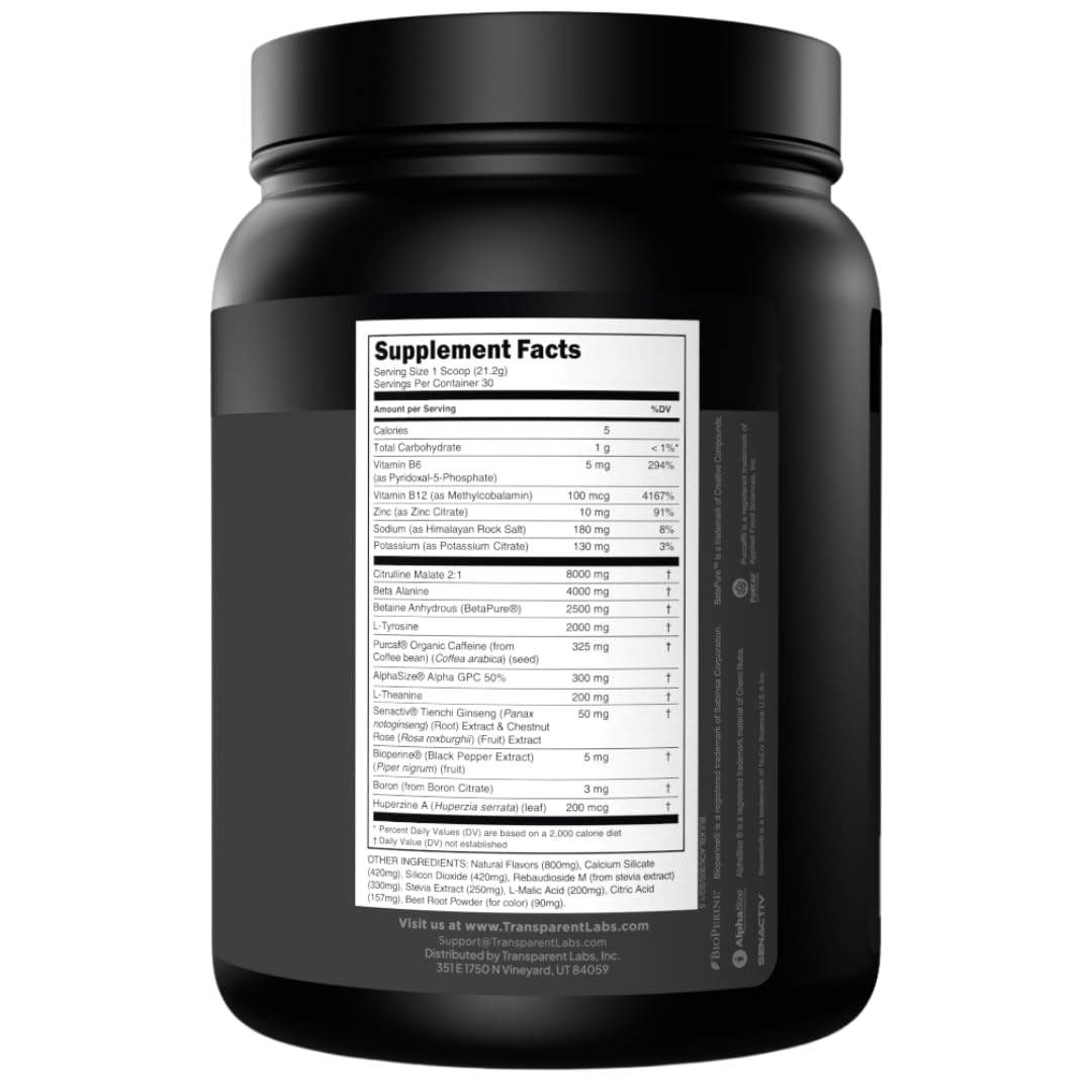 Transparent Labs Bulk Black Pre Workout - Clinically Dosed, Sugar Free Preworkout for Men and Women with Beta Alanine Powder, Citrulline Malate Transparent Labs buy supplements canada