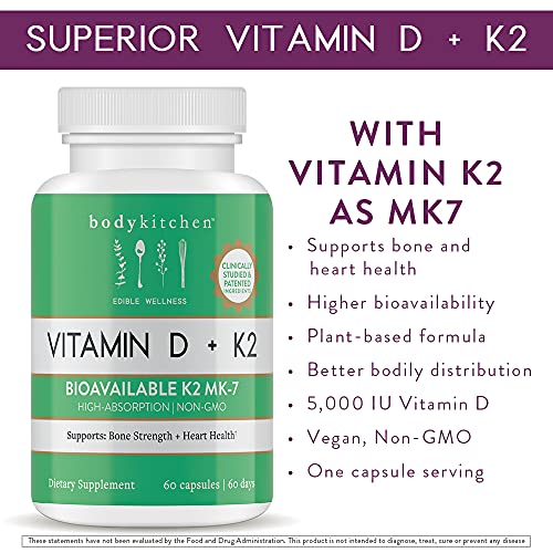 Body Kitchen Vegan Plant-Based Vitamin D3 + K2 (MK7) Supplement, Bone and Heart Body Kitchen buy supplements canada