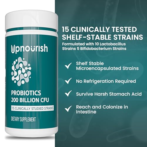 UpNourish Probiotics - 200 Billion CFUs, 15 Strains, Prebiotics & Enzymes - 60 Vegan Cap UpNourish buy supplements canada