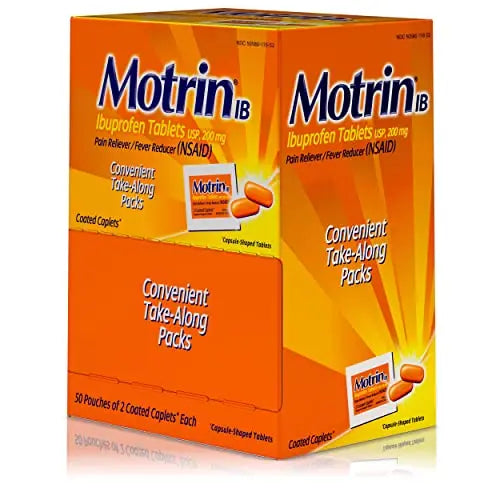 Motrin IB, Ibuprofen 200mg Tablets, NSAID Pain & Fever Reliever for Headache, Backache, Muscular Aches, Arthritis Pain Reliever, 50 Travel Packets of 2, 100 ct Motrin buy supplements canada