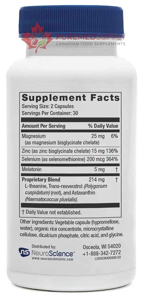 Neuroscience Kavinace OS - Sleep Aid Formula with Melatonin 5mg + L-Theanine - Nighttime Cellular Health Blend for Sleep Efficiency and Immune Support (60 Capsules) NeuroScience buy supplements canada