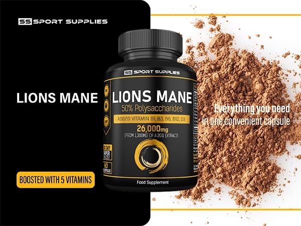 Lions Mane Supplement High Strength 26,000mg Plus 5 Vitamins SS Sport Supplies buy supplements canada