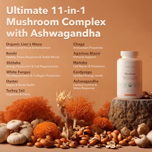 USDA Organic Lions Mane Supplement Capsules with Ashwagandha, Chaga, Reishi, Cordyceps Etta Vita buy supplements canada