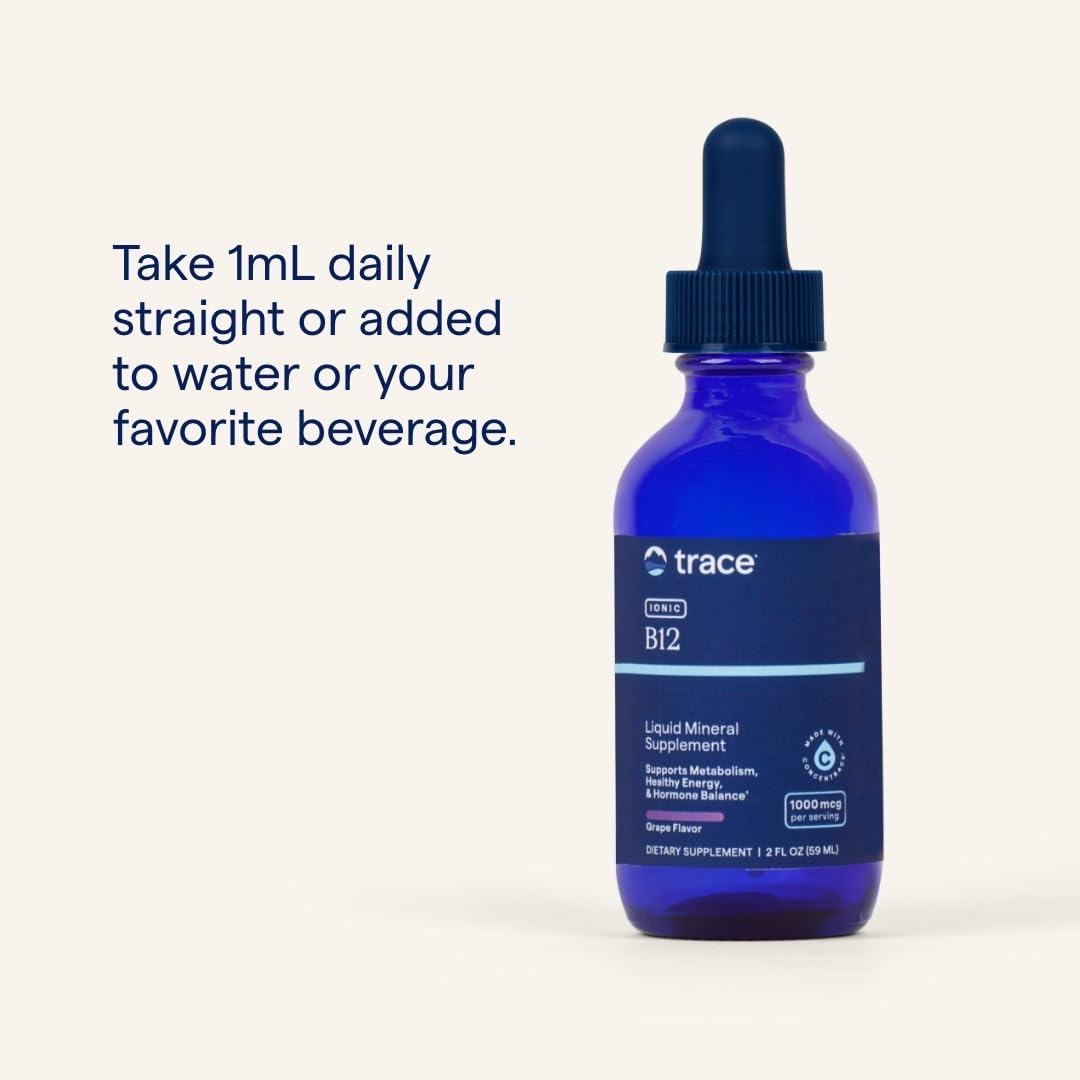 Trace Minerals Ionic B12 - Liquid Multivitamin for Hormone Balance & Healthy Nerve Function - Supports Metabolic Health - Enzyme Production - Natural Wellness Formula - 2 fl oz (59 Servings) Trace Minerals buy supplements canada