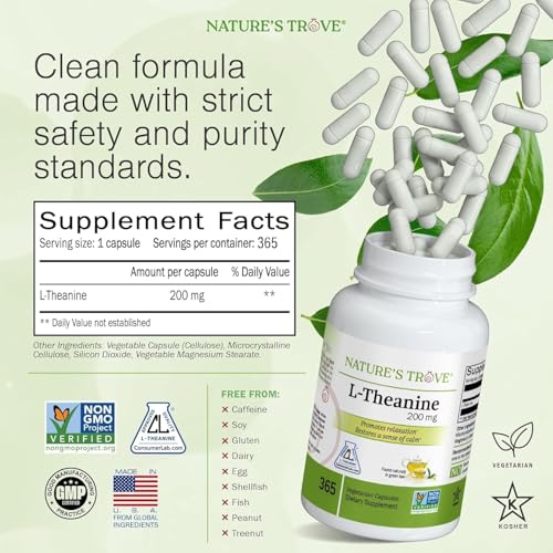 Nature's Trove L-Theanine 200mg Super Value Size - 365 Vegetarian Capsules Nature's Trove buy supplements canada