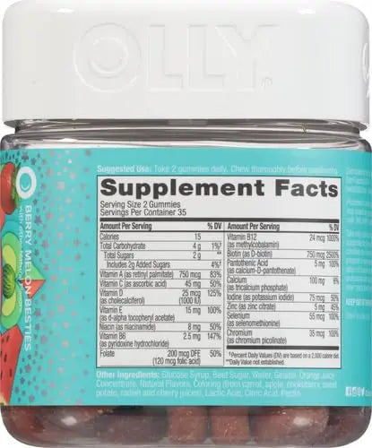 OLLY Teen Girl Multi Gummy, Healthy Skin and Immune Support, 15 Essential Vitamins, Biotin, Zinc, Calcium, Chewable Multivitamin OLLY buy supplements canada
