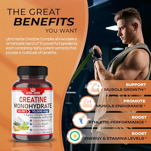 Ultra Creatine Pills Muscle Growth 9800mg Creatine Monohydrate Capsules w Ginseng ULTRA HERBS buy supplements canada