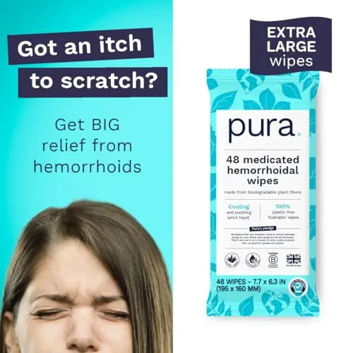 Pura Flushable Hemorrhoid Wipes XL, 48 Count, Medicated with Cooling Witch Hazel, Aloe & Coconut Oil, Fast Relief, Fragrance-Free, 100% Plastic-Free Pura buy supplements canada