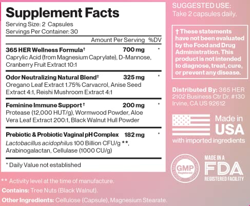 365 HER Biolicious Natural Vaginal Care Supplement (60 Capsules) | Neutralizes Odor and Reduces Discharge 365 HER buy supplements canada