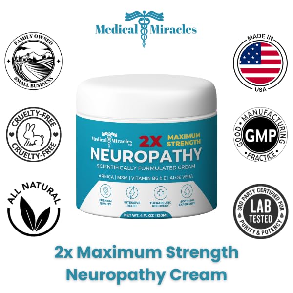 Medical Miracles Neuropathy Cream 2X Strength | Nerve Therapy Max Potency Relief for Feet, Hands, Legs, Toes - Arnica, Vitamin B6, Aloe Vera, MSM - Crafted for Exceptional Relief 4oz Medical Miracles buy supplements canada