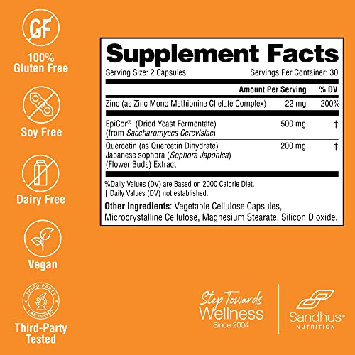 Sandhu's Zinc Quercetin with EpiCor® 60 Vegetarian Capsules - Gluten-Free Zinc Sandhu's buy supplements canada