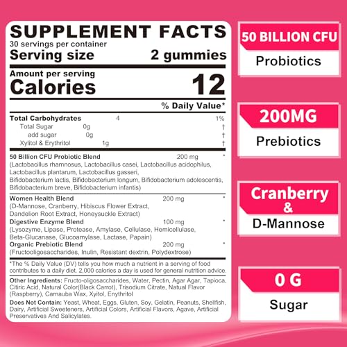 Probiotics for Women Gummies, Sugar Free Vaginal Probiotics 50 Billion CFU 10 Strains w/ Cranberry NEVISS buy supplements canada