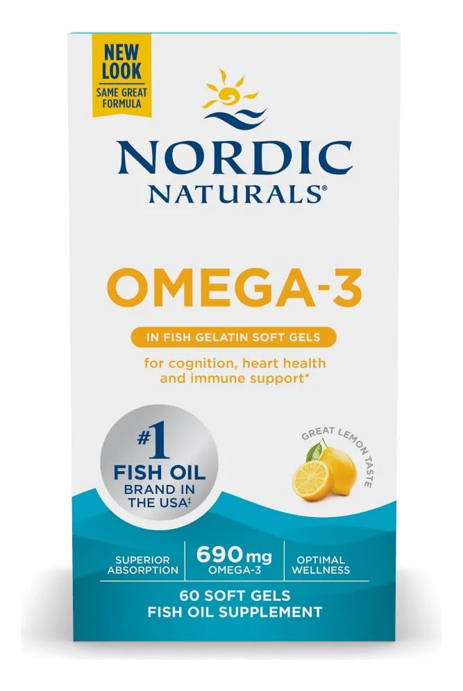 Nordic Naturals Omega-3 in Fish Gelatin, Lemon Flavor - 60 Fish Gels - 690 mg Omega-3 - Fish Oil - EPA & DHA - Immune Support, Brain & Heart Health, Optimal Wellness - Non-GMO - 30 Servings Nordic Naturals buy supplements canada