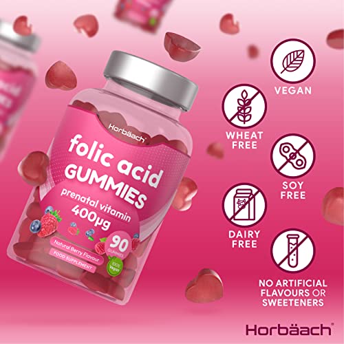 Folic Acid Gummies 400 mcg | 90 Count | Natural Berry Flavour | High Strength Prenatal Horbäach buy supplements canada