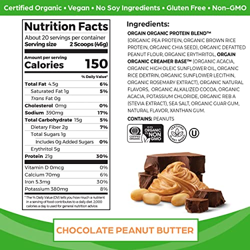 Orgain Organic Vegan Protein Powder, Chocolate Peanut Butter - 21g of Plant Based Protein Orgain buy supplements canada