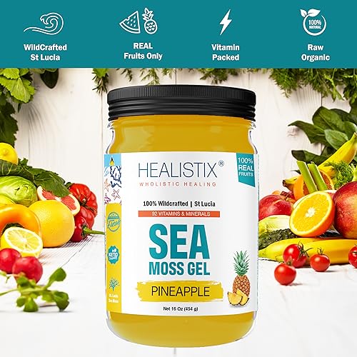 Healistix Pineapple Irish Sea Moss Gel 16 Oz - St Lucia Wildcrafted Seamoss Gel, Packed HX HEALISTIX buy supplements canada