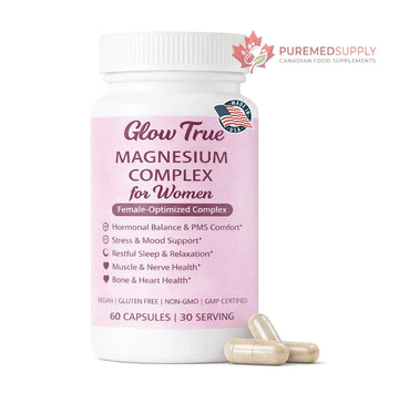 Magnesium Complex for Women – Spectrum 5-Form Magnesium Complex (500 mg), High Absorption Glycinate, Citrate, Oxide & Malate – Vegan, Non-GMO Supports Sleep, Energy, Hormone & Bone – 60 Capsules GlowTrue buy supplements canada
