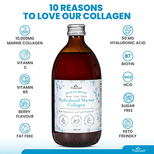 VitaZam Marine Collagen Liquid 10000mg with Hyaluronic Acid, Hydrolysed Peptide, Biotin for Hair, Skin, Nails, Joint, and Muscles, 500 ml VitaZam buy supplements canada