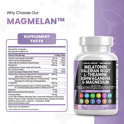 Melatonin 10mg Valerian Root 6000mg L Theanine 200mg Ashwagandha Clean Nutraceuticals buy supplements canada