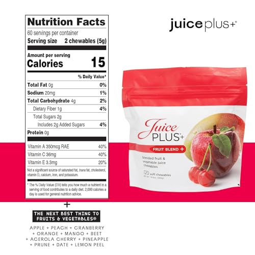 Juice Plus+ Fruit Blend Soft Chews (Chewables) - Boost Your Nutrition with 11 Fruits & Plant Ingredients - Vegan Gummy for Kids & Adults - Vitamins, Whole Food Nutrition - 120 Chewables Juice Plus+ buy supplements canada