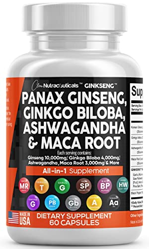 Panax Ginseng 10000mg Ginkgo Biloba 4000mg Ashwagandha Maca Root Clean Nutraceuticals buy supplements canada