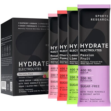 Sports Research Hydrate Electrolytes Powder Packets - Sugar-Free & Naturally Flavored Sports Research buy supplements canada