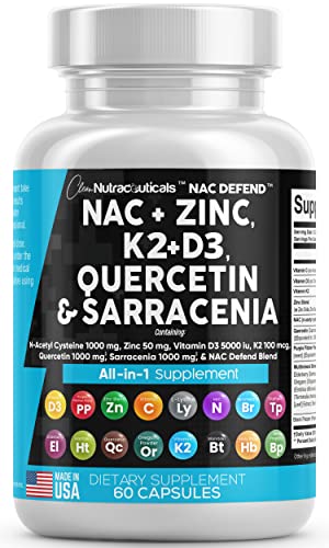 NAC Supplement N-Acetyl Cysteine 1000mg Vitamin D3 K2 Zinc Quercetin Clean Nutraceuticals buy supplements canada