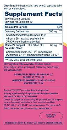 Renew Life Women's Wellness Vaginal and Urinary Probiotic and Cranberry Supplement Renew Life buy supplements canada