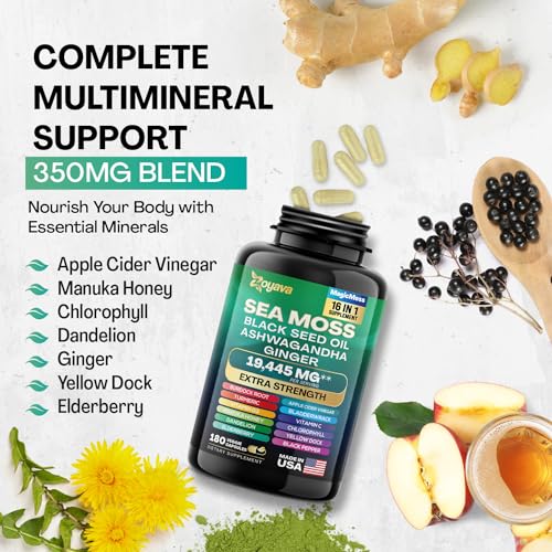 Sea Moss 7000mg Black Seed Oil 4000mg Ashwagandha 2000mg Turmeric 2000mg Zoyava buy supplements canada