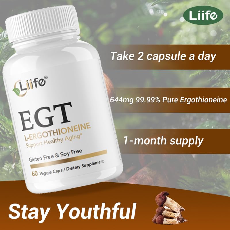 LIIFE L-Ergothioneine Supplement (EGT) 30mg,Compound Antioxidant Supplement (May Support Longevity and Healthy Aging) Promotes Skin Health，60 Capsules，Non-GMO, Gluten Free, Vegan Safe LIIFE buy supplements canada